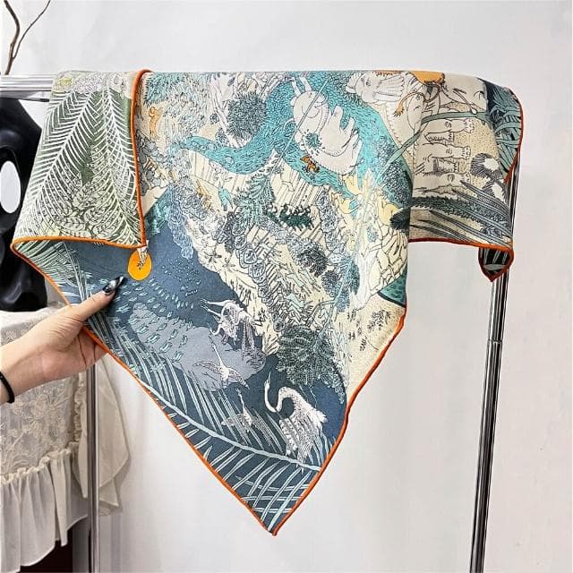 比比優精選 雙面雙色 動物狂歡 真絲 羊毛絲巾 披肩百搭圍巾