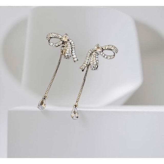 {遇見臻品}BG473水滴蝴蝶結流蘇耳環ins風耳飾品蝴蝶結流蘇耳環耳墜個性耳環新娘婚紗結婚耳環新娘耳環長款氣質耳環飾品