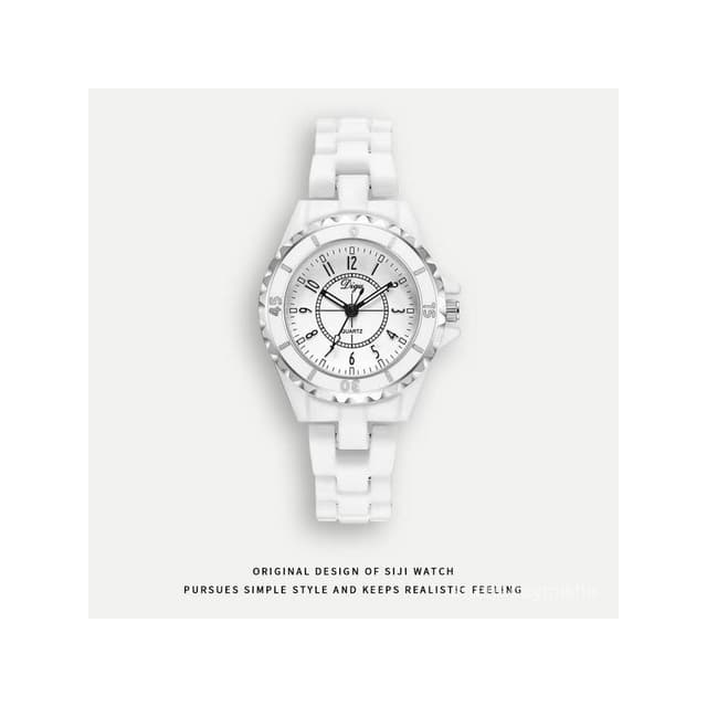 曉君精選 小香風陶瓷手錶女白色時尚簡約石英女錶夜光防水帶日厤數字學生錶