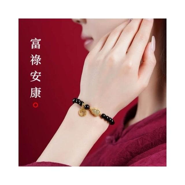 【開運堂】天然黑曜石水晶手鍊和田玉葫蘆手串情侶手串情侶禮物