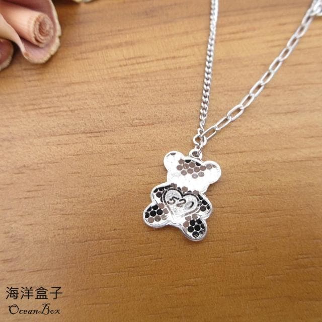 【海洋盒子】我愛你520閃亮碎冰小熊S999純銀項鍊.白金色.附贈禮盒(情人節禮物.聖誕禮物)