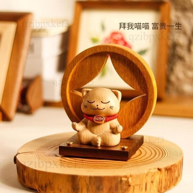 貓咪招財擺件 喬遷禮物 楓木擺件 木雕擺件 開業禮物 招財貓擺件 家居擺件 送朋友 入厝開幕禮物 入