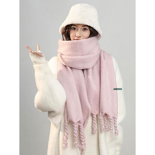 梵花 藍色毛絨圍巾女冬季加厚百搭保暖韓系氛圍感披肩圍脖