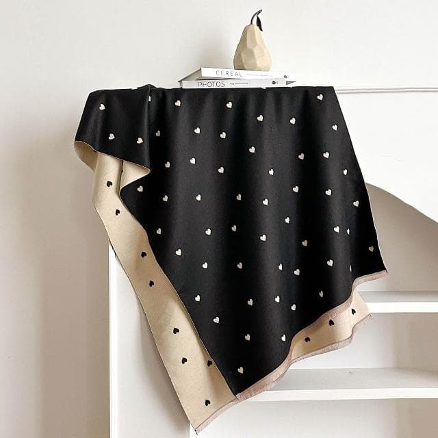 圍巾女秋冬季心型紋理拼色時尚的雙面用女士仿羊絨保暖圍巾空調圍脖披肩披肩圍巾質感圍巾冷氣披肩空調保暖圍脖防風圍脖韓版圍巾