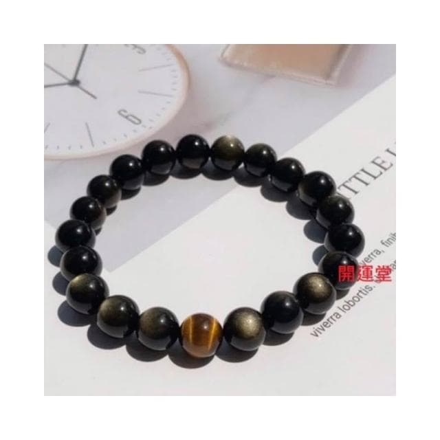 【開運堂】 強力招財 金曜石黃虎眼石情侶手鏈冷淡風轉運招財黑曜石手鍊開運堂