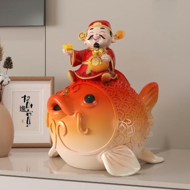 〖易利談〗錦鯉財神爺擺飾 小號/大號/禮盒裝 店鋪喬遷開業禮物
