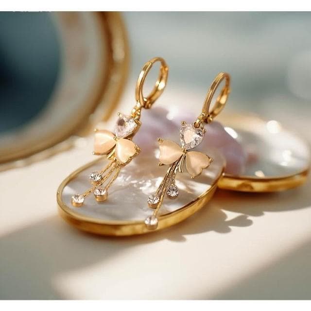 {遇見臻品}BG471三葉草蘇耳環氣質百搭心型耳扣三葉草流蘇耳環長款氣質耳環造型耳環優雅氣質金屬耳環日韓流行時尚耳環耳飾