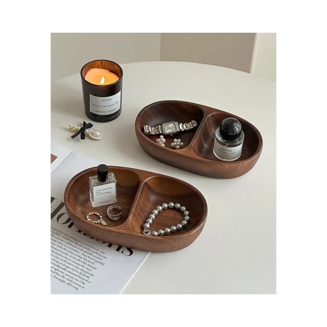 梵花 高級精緻黑胡桃木紋首飾盒小型飾品托盤戒指項鍊耳飾手錶收納盒子