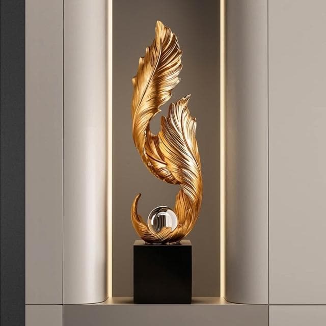 〖易利談〗入戶玄關擺飾 吉祥之羽裝飾品 金色/白色 底座厚實穩重 喬遷禮物