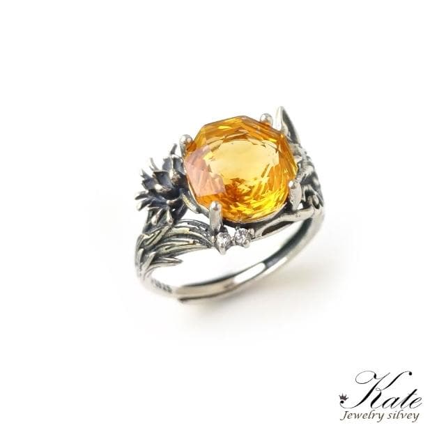 【KATE】銀飾 招財小狐狸天然黃水晶純銀戒指 黃水晶戒指 招財戒指 千禧車工 狐狸 活圍戒指 生日禮物 情人禮物