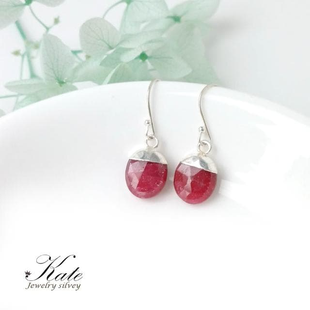 【KATE】銀飾 手工款天然紅寶石Ruby純銀耳環 紅寶石原礦 七月生日石 紅寶石耳環 紅色開運 紅剛玉 可改夾 生日禮物 情人禮物