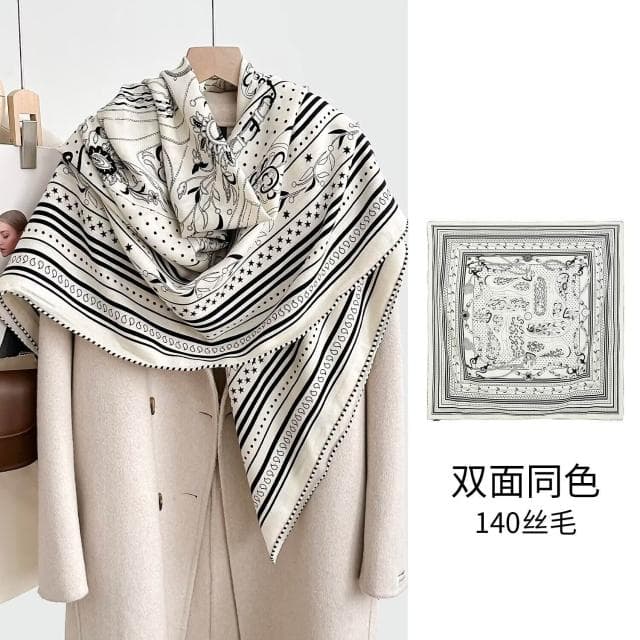 好夢想精品館  雙面異色真絲羊毛140絲巾重工高級感絲毛大披肩秋冬百搭保暖圍巾