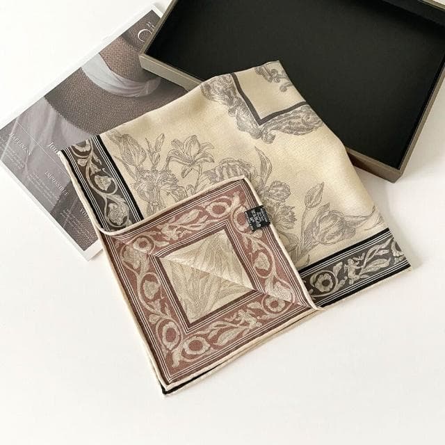 真絲羊毛圍巾女送媽媽高級感手工絲巾禮盒數碼雙面異色印花方巾