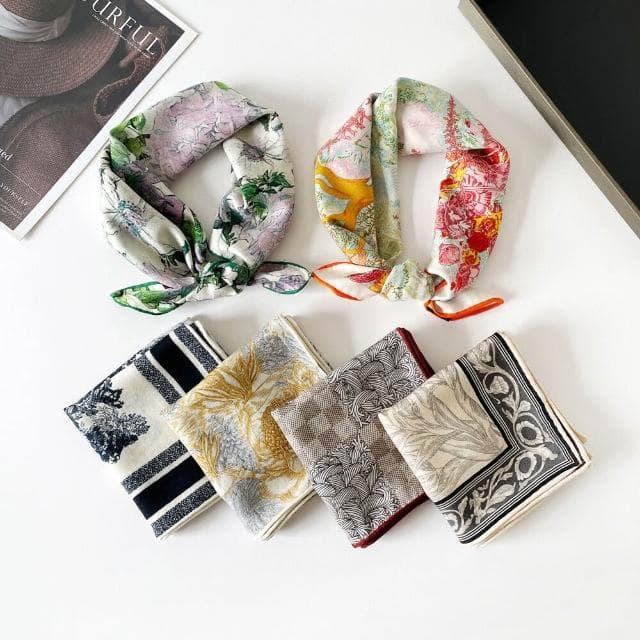 真絲羊毛圍巾女送媽媽高級感手工絲巾禮盒數碼雙面異色印花方巾