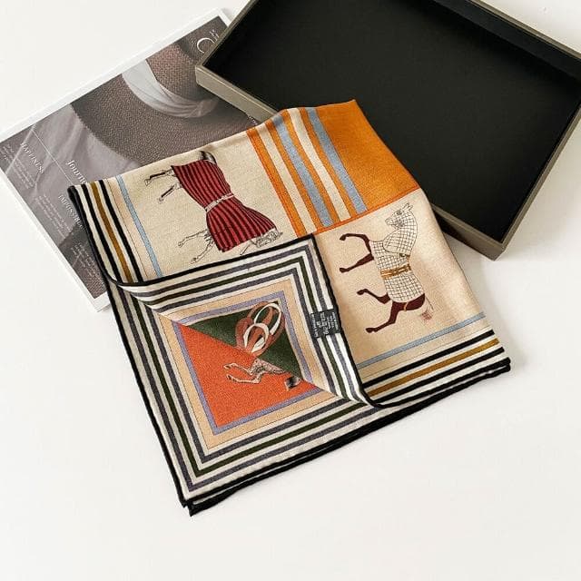 真絲羊毛圍巾女送媽媽高級感手工絲巾禮盒數碼雙面異色印花方巾