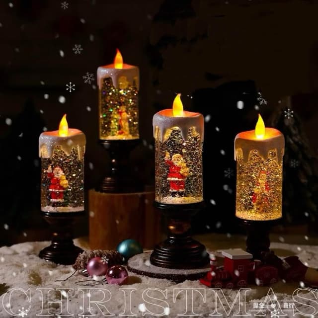 🔥現貨速出🔥聖誕燭台小夜燈 氛圍裝飾聖誕飄雪小燈 交換禮物 聖誕禮物 發光小夜燈 蠟燭燈 聖誕樹燈 聖誕裝飾LED小
