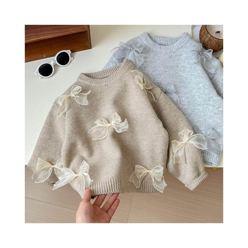 【Arbea】韓國童裝毛衣春季秋季新款洋氣女童韓版時尚兒童蝴蝶結針織衫【C1297】