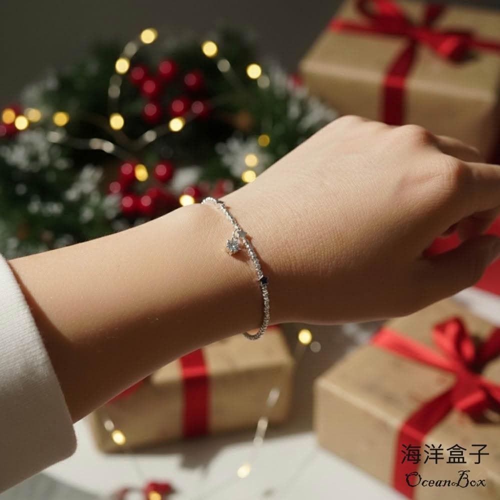 【海洋盒子】閃亮碎銀子星星S999足銀純銀手鍊.女用手鍊.聖誕禮物.交換禮物