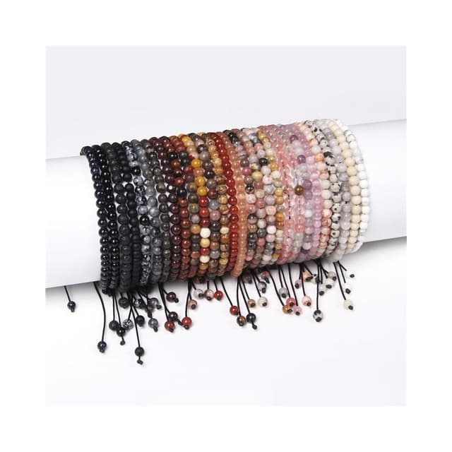 【開運堂】天然石 編織手繩🔥4mm細珠手工編織手繩手鍊可調天然原石半寶石瑜珈珠手工手串飾品