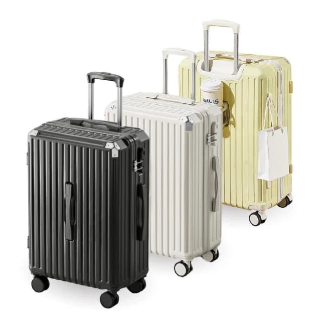 【路比達】★  BYC 28吋耐摔行李箱 奶油風杯架行李箱 掛勾腳丁旅行箱☆兒樂