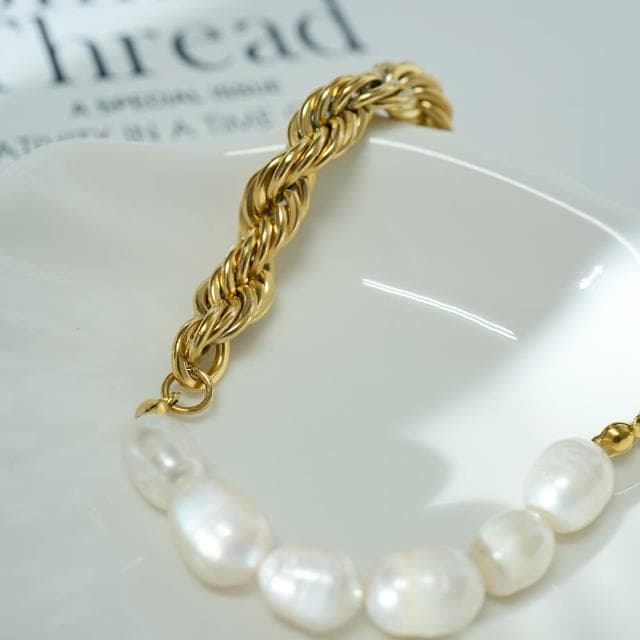 【Poesie】HORIZON｜天然淡水珍珠｜巴洛克風｜麻花｜手鍊