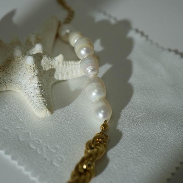 【Poesie】HORIZON｜天然淡水珍珠｜巴洛克風｜麻花｜手鍊