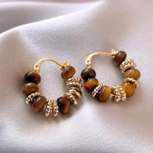 美拉德虎眼石耳環耳扣女2025新款爆款耳釘獨特氣質秋冬耳飾		