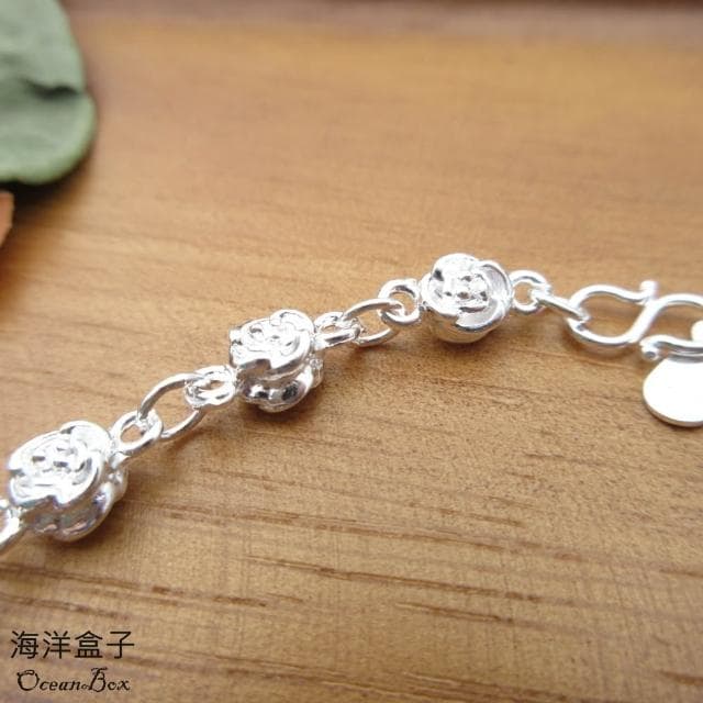 【海洋盒子】立體雙面雪白玫瑰花S999純銀手鍊贈禮盒(新年禮物 生日禮物 聖誕禮盒 送禮)