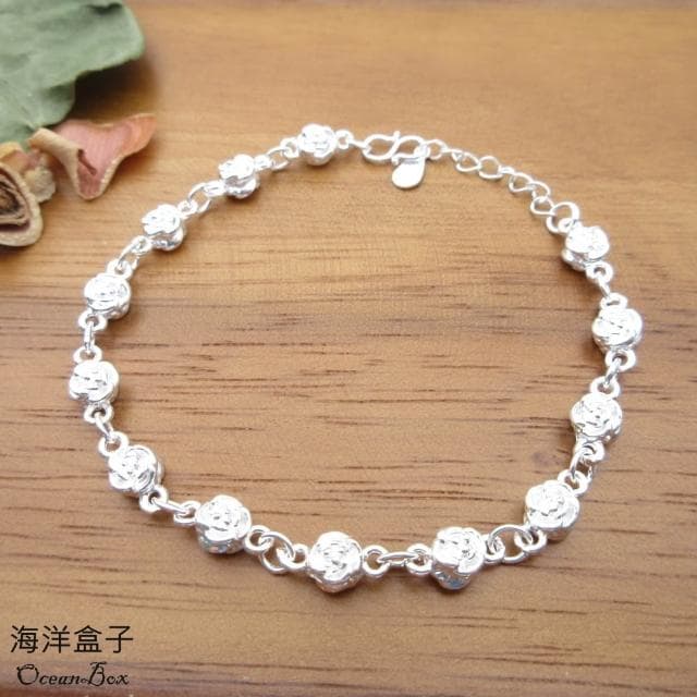 【海洋盒子】立體雙面雪白玫瑰花S999純銀手鍊贈禮盒(新年禮物 生日禮物 聖誕禮盒 送禮)