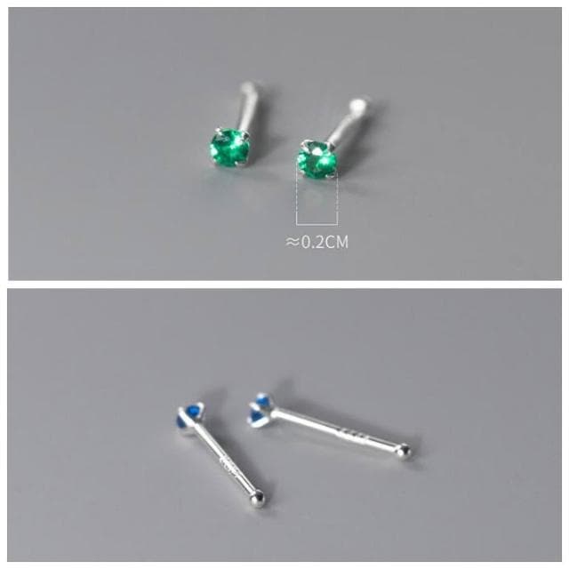 ROLA蘿拉銀飾飾品 {獨家訂製款}（18色/一對價 )2MM水鑽圓珠999足銀純銀養耳棒養耳針固定圓珠免耳堵免後扣 方