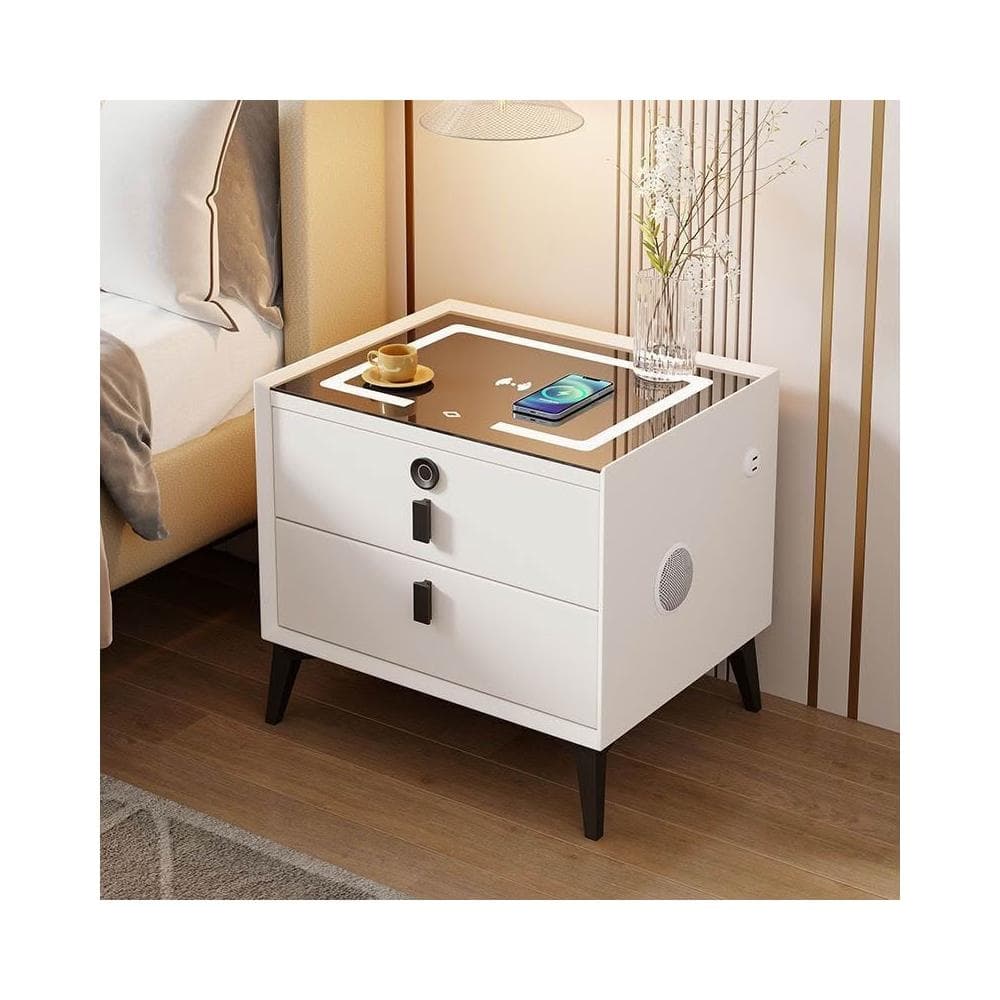 夢之國 智能床頭櫃實木現代簡約床頭櫃臥室無線充電藍牙音響床邊櫃