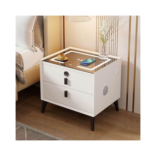 夢之國 智能床頭櫃實木現代簡約床頭櫃臥室無線充電藍牙音響床邊櫃