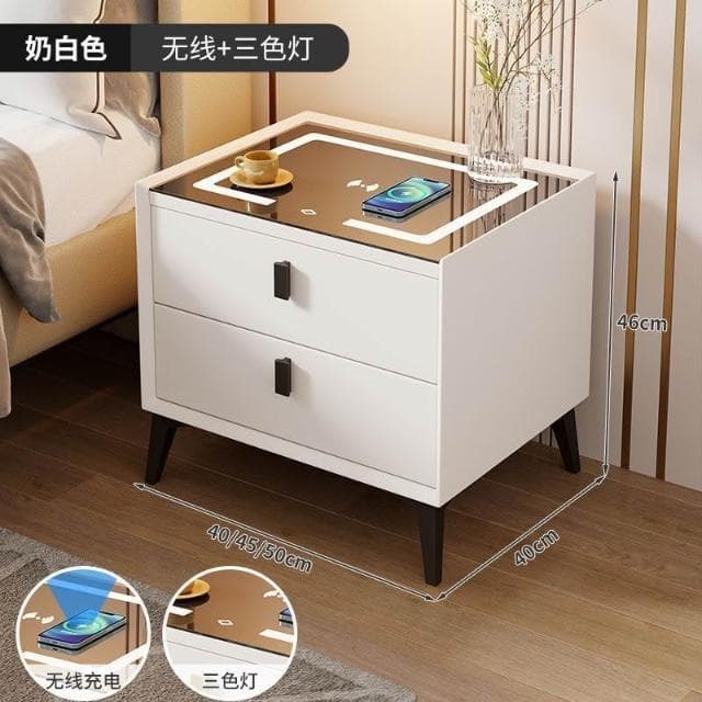 夢之國 智能床頭櫃實木現代簡約床頭櫃臥室無線充電藍牙音響床邊櫃