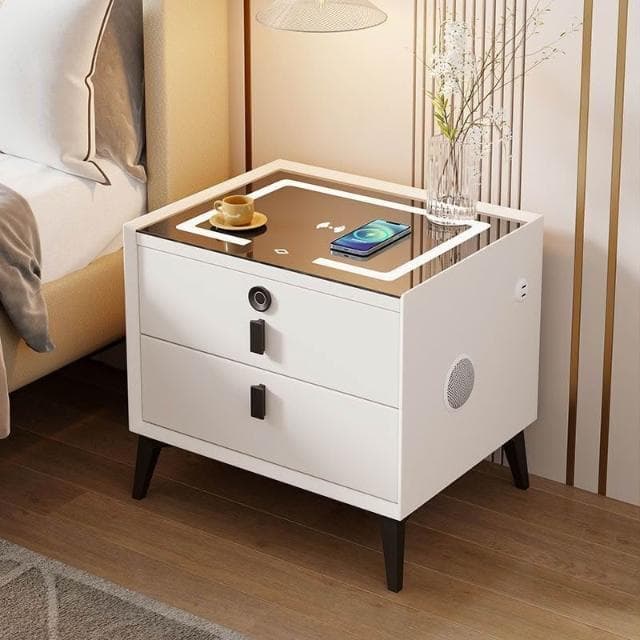 夢之國 智能床頭櫃實木現代簡約床頭櫃臥室無線充電藍牙音響床邊櫃