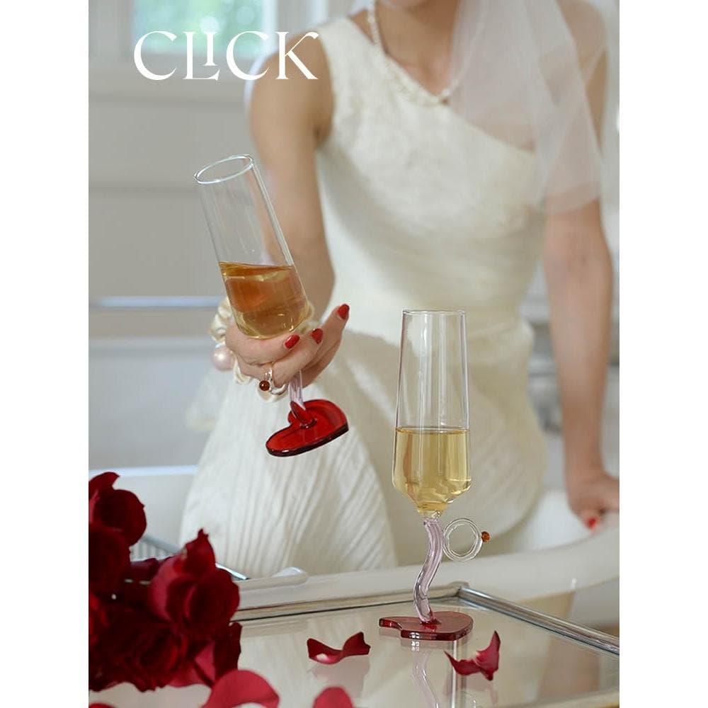 click丘比特情侶戒指對杯香檳高腳杯愛心玻璃婚禮婚慶情人節禮物