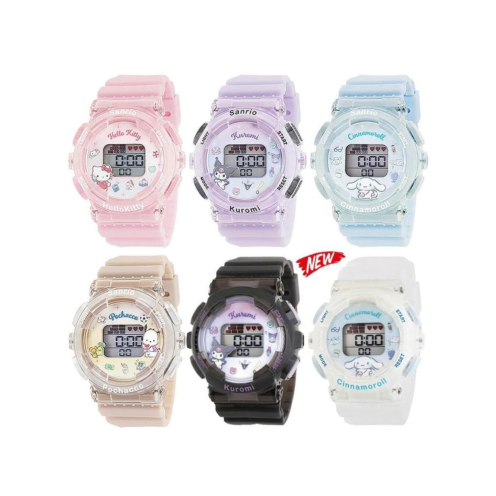 【SANRIO 三麗鷗】三麗鷗 電子錶 手錶 電子手錶 兒童錶 螢光 凱蒂貓 大耳狗 酷洛米 帕洽狗 日本正版 該該貝比日本精品