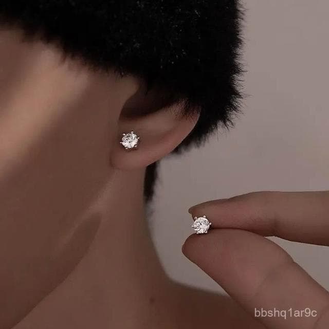 閤金耳飾鋯石 簡約男士耳釘男 百搭高級感六爪爆閃睡覺免摘防過敏耳釘 男士耳釘 ins耳釘 耳環 耳釘男 耳釘