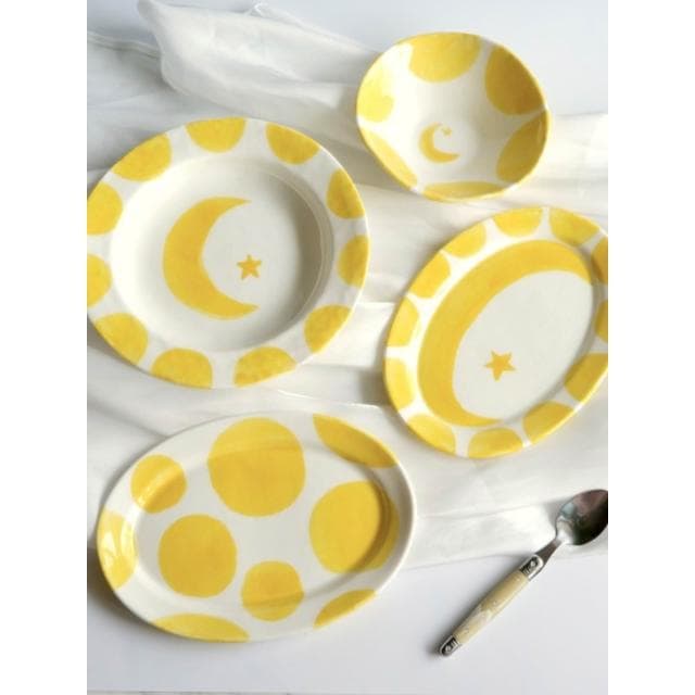 SAYone「月亮和星星」手繪釉下彩高溫陶瓷器皿餐具盤禮物喬遷禮物