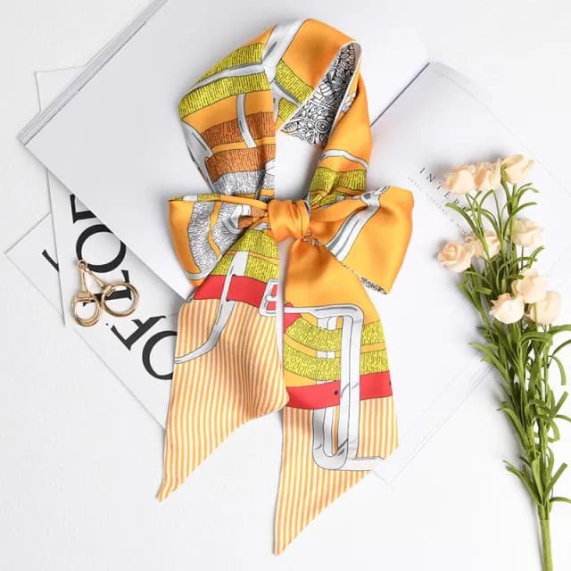 梵花 長條小絲巾腰帶女髮帶百搭高級感薄款春秋款搭配襯衫絲帶繫脖飄帶