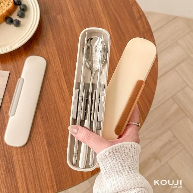【KOUJI】奶油系環保餐具 環保餐具 餐具組 外出餐具組 湯匙 筷子 不鏽鋼餐具 餐具組 餐具 不鏽鋼 環保