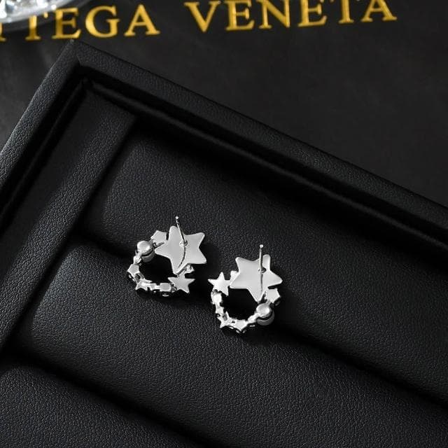 SMiss Si【現貨速發】925銀針韓國設計感星星耳釘 花環鑲鑽鋯石精緻天然貝母珍珠環形耳環 女 輕奢華麗 耳針 耳飾