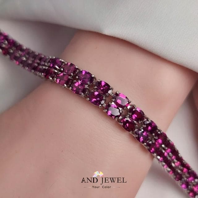 [安珠] 玫瑰石榴石 紫色 橢圓 4*6mm 手鍊 和諧系列 Legion 天然寶石 珠寶銀飾 安的珠寶