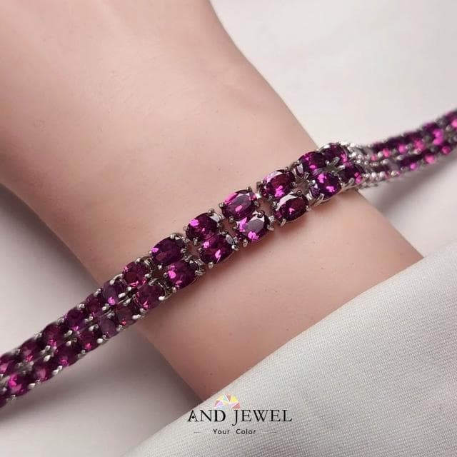 [安珠] 玫瑰石榴石 紫色 橢圓 4*6mm 手鍊 和諧系列 Legion 天然寶石 珠寶銀飾 安的珠寶