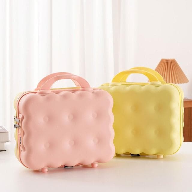 立式14寸手提箱餅幹化妝箱美甲箱卡通行李箱收納箱極簡手提化妝包收納洗漱包桌面收納包健身游泳旅行盥洗包美妝包大容量置物包