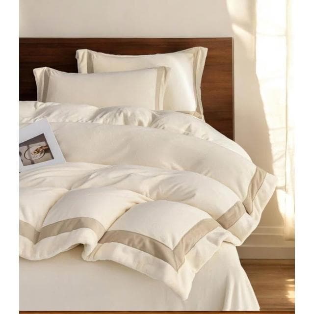 【沐眠生活家】👍新品 _框框牛奶絨 雙人床包被套4件組 多款任選 床包加高35cm 床包 枕套 保暖被套 北歐風 情人節禮物