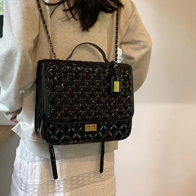 【LEEHER】女生/包包/小香風包包/黑色包包/菱格包/魚子醬/鏈條後背包/小眾設計/大容量包包/精品包包/禮物