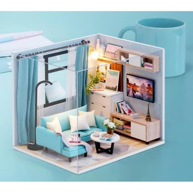 大旺小舖:DIY小屋客廳一角  袖珍屋娃娃屋材料包 生日結婚母親節情人節聖誕交換禮物 實體店面