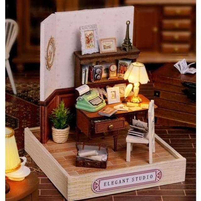 大旺小舖:DIY小屋幸福一閣系列雅致工作室 1/32 袖珍屋娃娃屋材料包 生日結婚母親節情人節聖誕交換禮物 實體店面