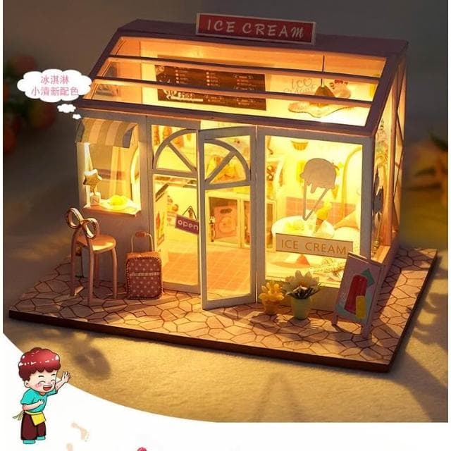 大旺小舖: diy袖珍娃娃屋材料包小屋圓夢店鋪系列 冰雪甜甜甜品店 生日結婚母親節情人節聖誕交換禮物 實體店面