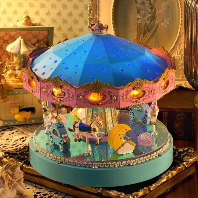 大旺小舖:DIY小屋袖珍屋娃娃屋材料包 夢幻旋轉木馬 生日結婚母親節情人節聖誕交換禮物 實體店面